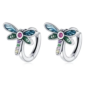 (image for) Pandora Style Silver Retro Dragonfly Hoop Earrings - SCE1172