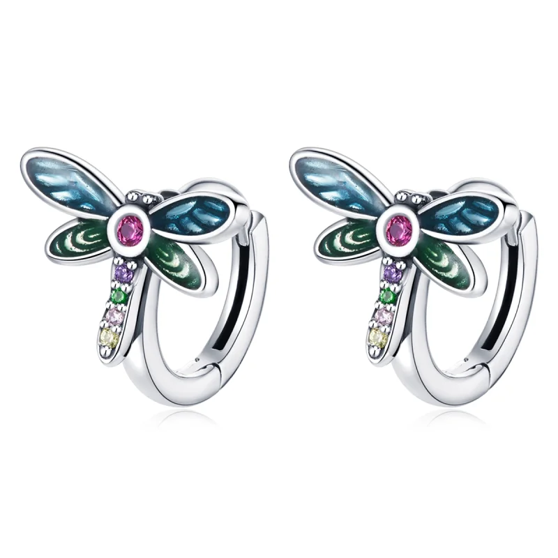 (image for) Pandora Style Silver Retro Dragonfly Hoop Earrings - SCE1172 - Product Image