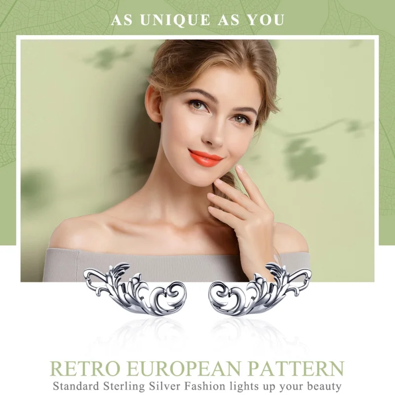 (image for) Pandora Style Silver Retro European Flower Stud Earrings - SCE580 - View 3