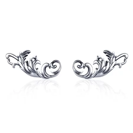 Pandora Style Silver Retro European Flower Stud Earrings - SCE580