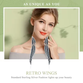 Pandora Style Silver Retro Wings Stud Earrings - SCE258 Pandora Style Silver Retro Wings Stud Earrings - SCE258