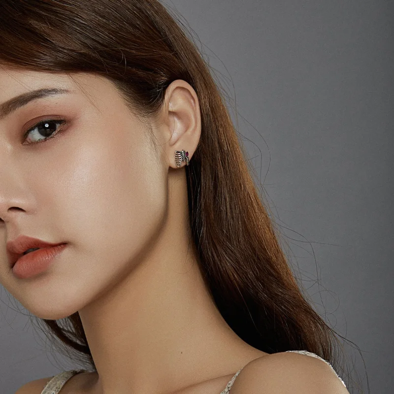 (image for) Pandora Style Silver Ribs Stud Earrings - SCE970 - View 6