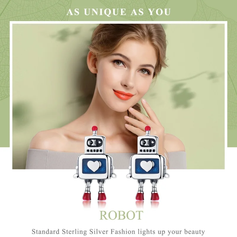 (image for) Pandora Style Silver Robot Stud Earrings - SCE477 - View 2