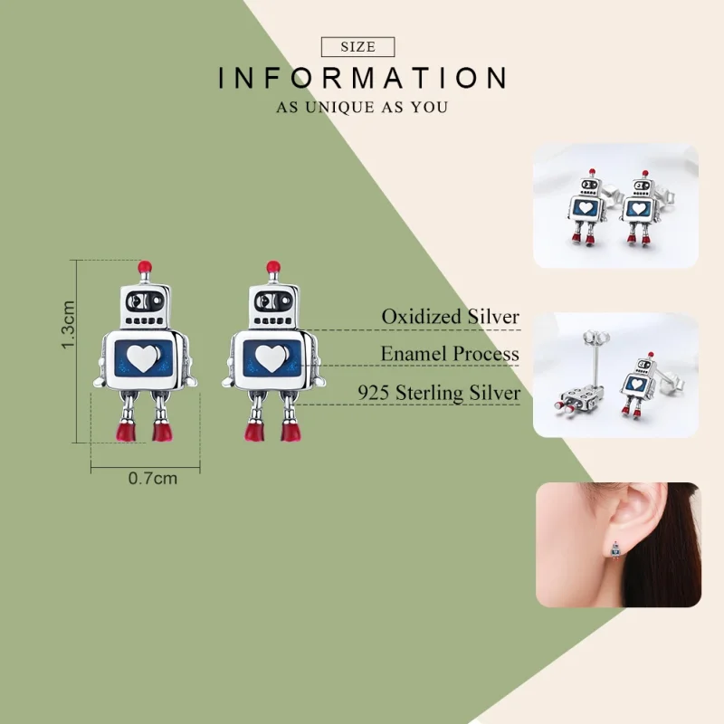 (image for) Pandora Style Silver Robot Stud Earrings - SCE477 - View 3