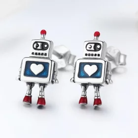 Pandora Style Silver Robot Stud Earrings - SCE477 Pandora Style Silver Robot Stud Earrings - SCE477