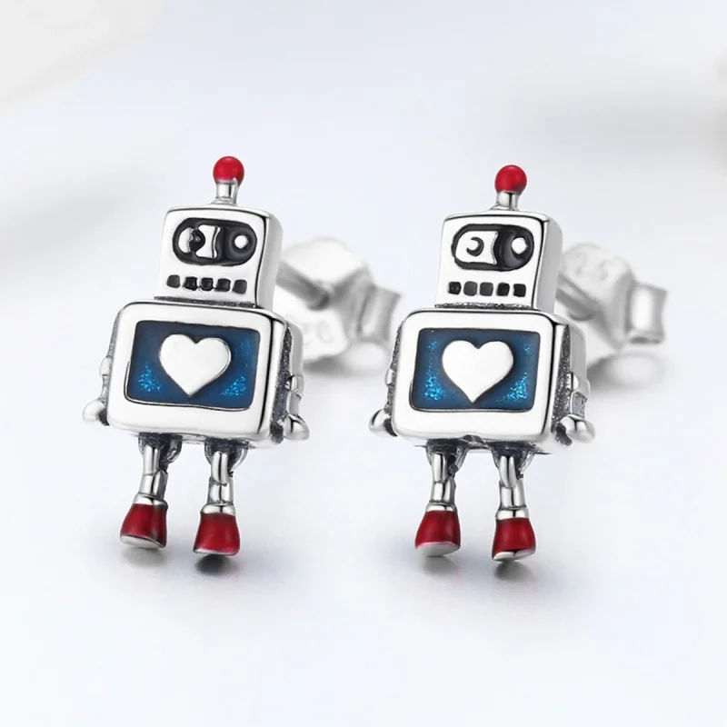 (image for) Pandora Style Silver Robot Stud Earrings - SCE477 - View 4