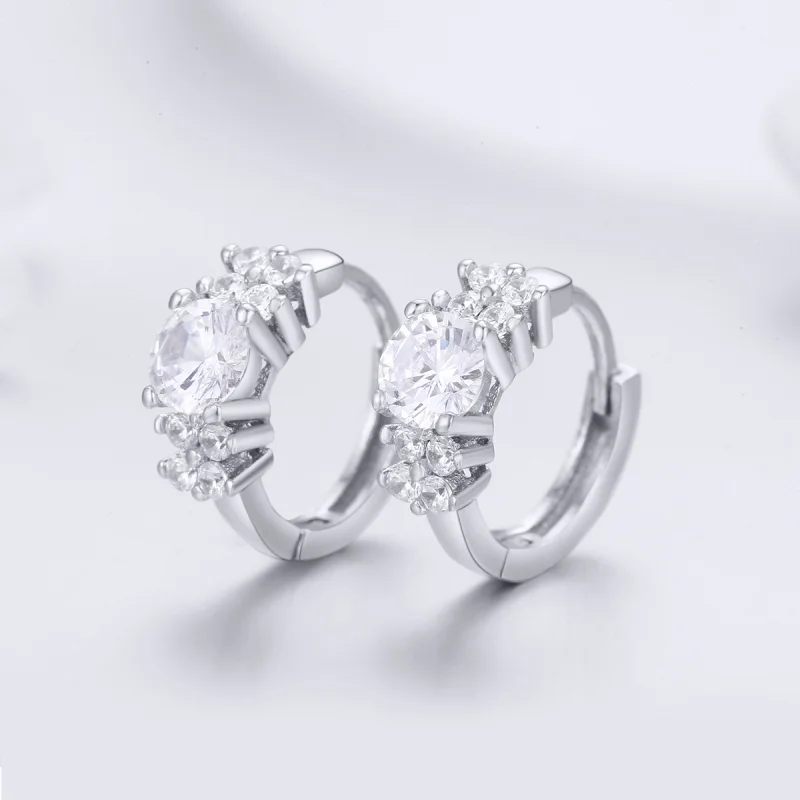 (image for) Pandora Style Silver Romantic Shine Hoop Earrings - SCE485 - View 4
