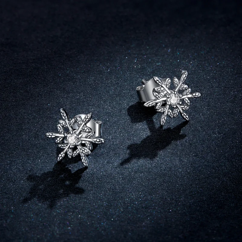 (image for) Pandora Style Silver Romantic Snowflakes Stud Earrings - BSE424 - View 5