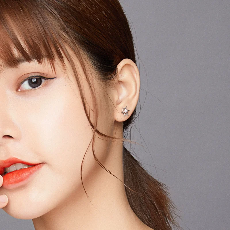 (image for) Pandora Style Silver Romantic Snowflakes Stud Earrings - BSE424 - View 7