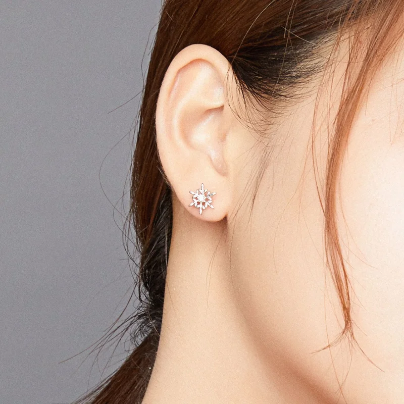 (image for) Pandora Style Silver Romantic Snowflakes Stud Earrings - BSE424 - View 8