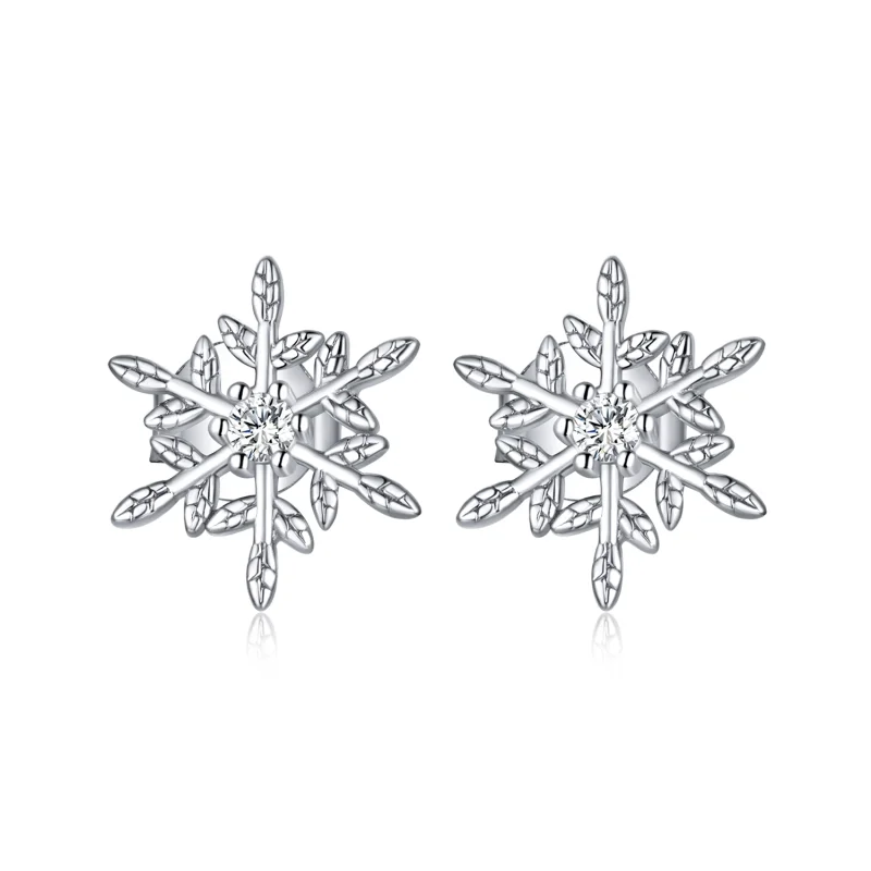 (image for) Pandora Style Silver Romantic Snowflakes Stud Earrings - BSE424 - Product Image