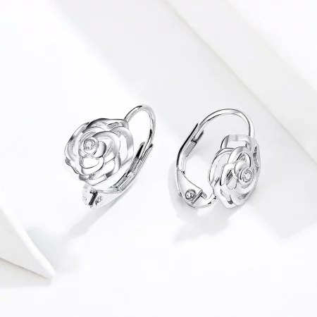 Pandora Style Silver Rose Hoop Earrings - SCE745