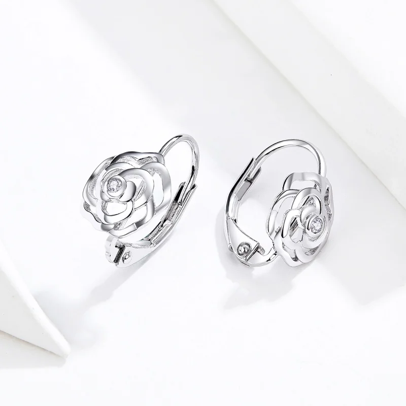 (image for) Pandora Style Silver Rose Hoop Earrings - SCE745 - View 2