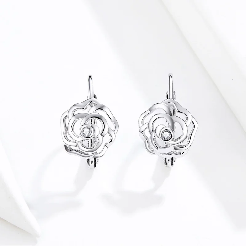 (image for) Pandora Style Silver Rose Hoop Earrings - SCE745 - View 3