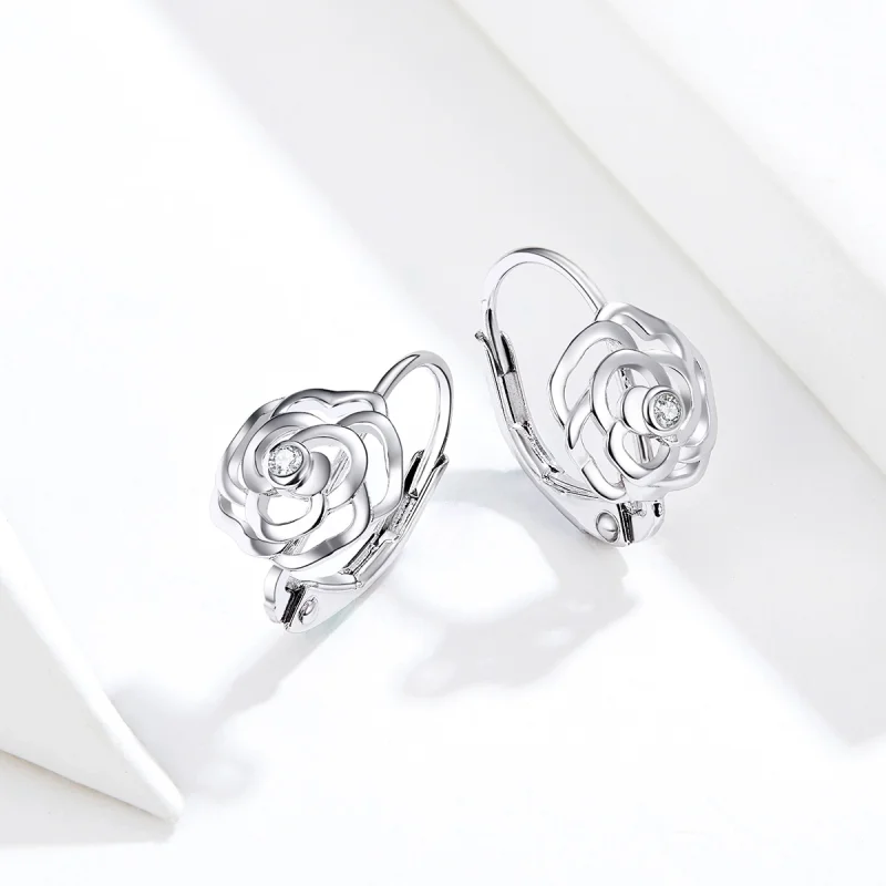 (image for) Pandora Style Silver Rose Hoop Earrings - SCE745 - View 4