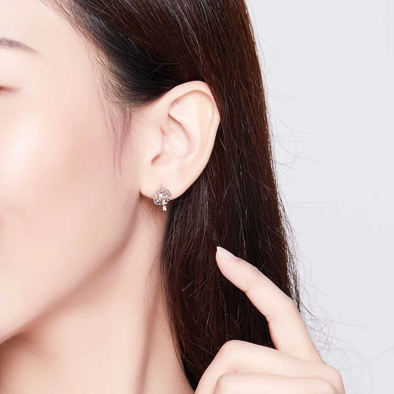 (image for) Pandora Style Silver Rose Hoop Earrings - SCE745 - View 5