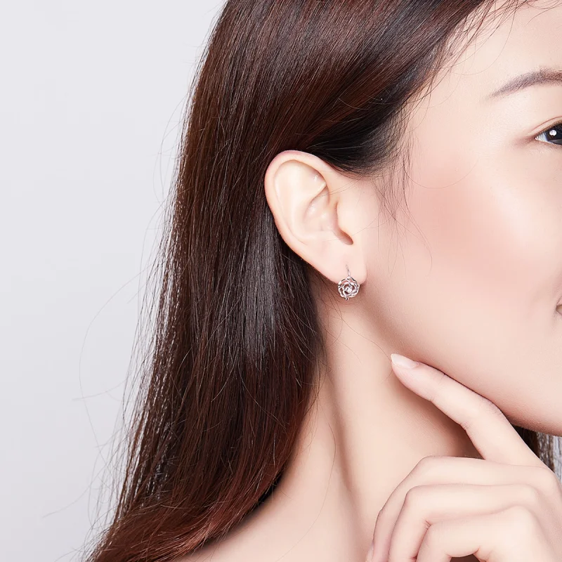 (image for) Pandora Style Silver Rose Hoop Earrings - SCE745 - View 6