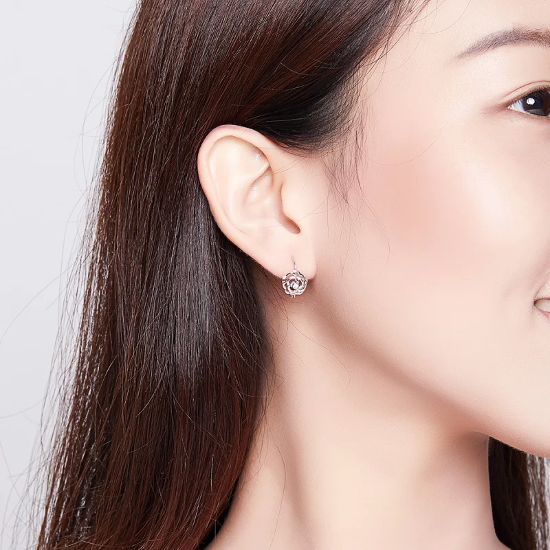 (image for) Pandora Style Silver Rose Hoop Earrings - SCE745 - View 7