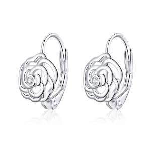 (image for) Pandora Style Silver Rose Hoop Earrings - SCE745