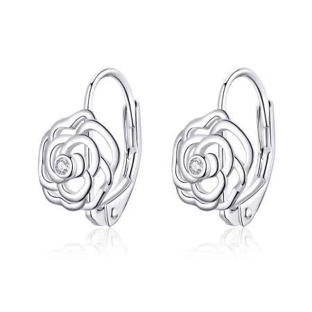 Pandora Style Silver Rose Hoop Earrings - SCE745 Pandora Style Silver Rose Hoop Earrings - SCE745