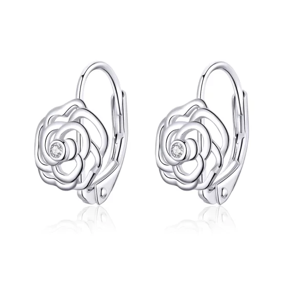 Pandora Style Silver Rose Hoop Earrings - SCE745