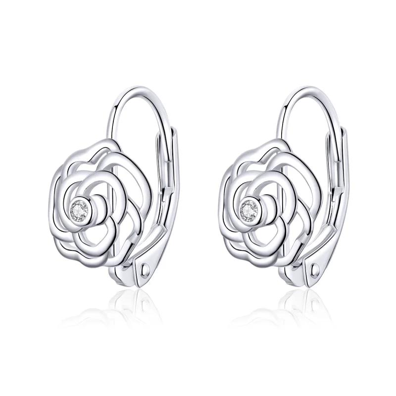 (image for) Pandora Style Silver Rose Hoop Earrings - SCE745 - Product Image