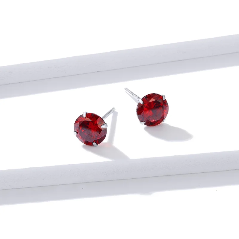 (image for) Pandora Style Silver ruby Stud Earrings - BSE166-RD - View 2