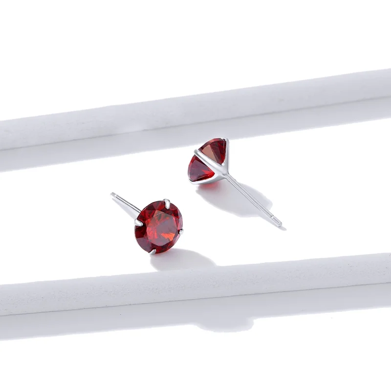 (image for) Pandora Style Silver ruby Stud Earrings - BSE166-RD - View 3