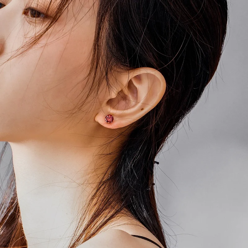 (image for) Pandora Style Silver ruby Stud Earrings - BSE166-RD - View 6