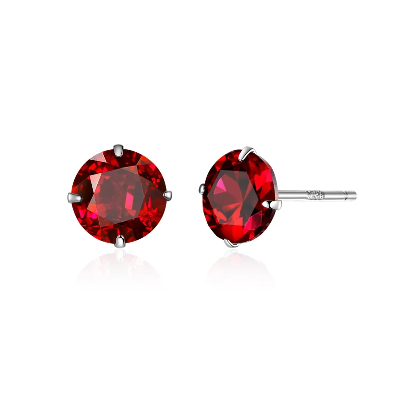 (image for) Pandora Style Silver ruby Stud Earrings - BSE166-RD - Product Image