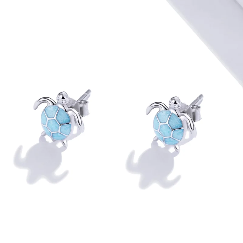 (image for) Pandora Style Silver Sea Turtle Stud Earrings - SCE1035 - View 3