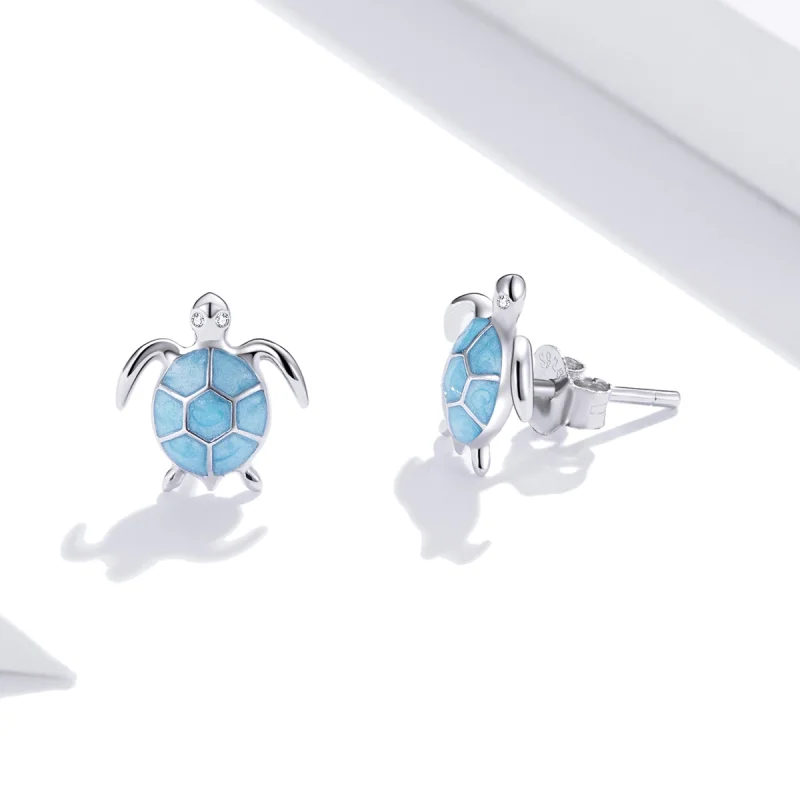 (image for) Pandora Style Silver Sea Turtle Stud Earrings - SCE1035 - View 4