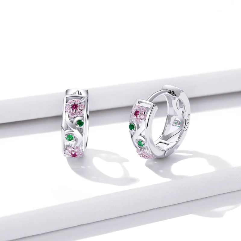 (image for) Pandora Style Silver Secret Garden Hoop Earrings - BSE403 - View 3