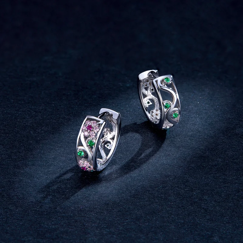 (image for) Pandora Style Silver Secret Garden Hoop Earrings - BSE403 - View 5