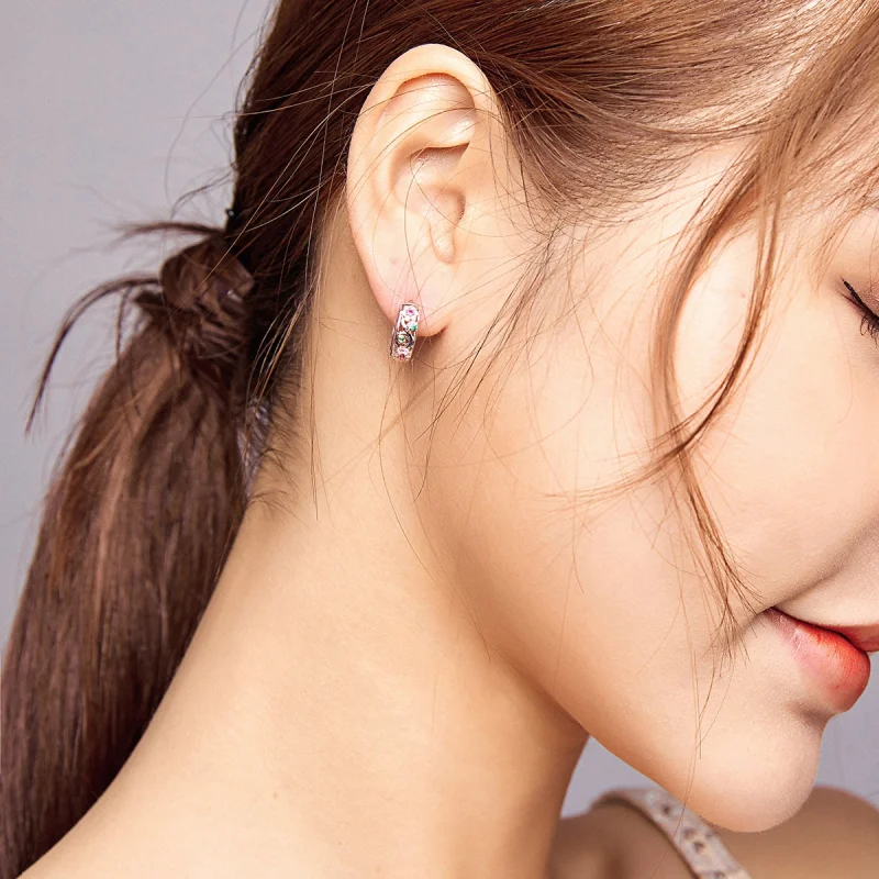 (image for) Pandora Style Silver Secret Garden Hoop Earrings - BSE403 - View 6