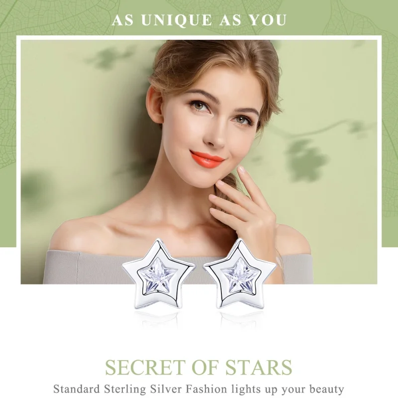 (image for) Pandora Style Silver Secret of Stars Stud Earrings - SCE437 - View 2