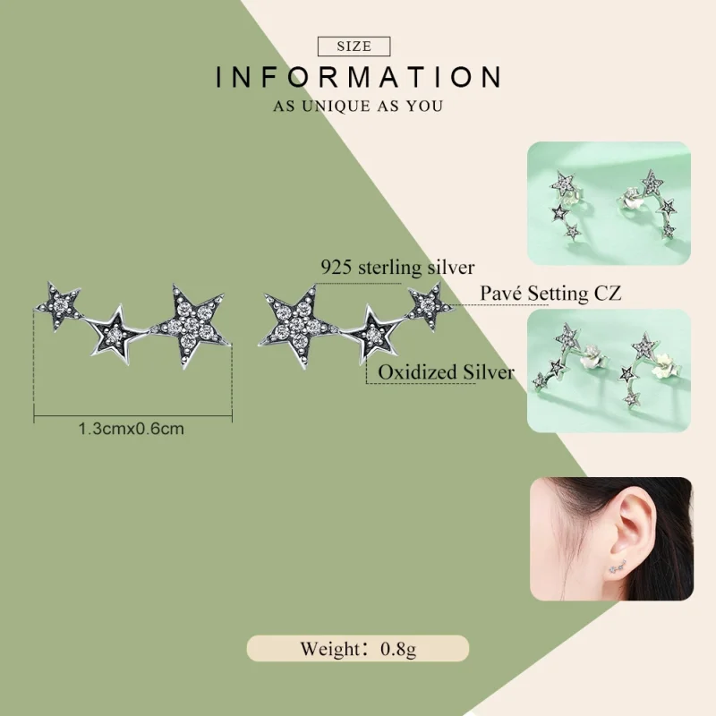 (image for) Pandora Style Silver Secrets of Stars Stud Earrings - SCE175 - View 2