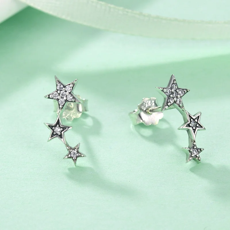 (image for) Pandora Style Silver Secrets of Stars Stud Earrings - SCE175 - View 5