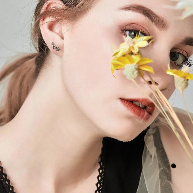 (image for) Pandora Style Silver Secrets of Stars Stud Earrings - SCE292 - View 3