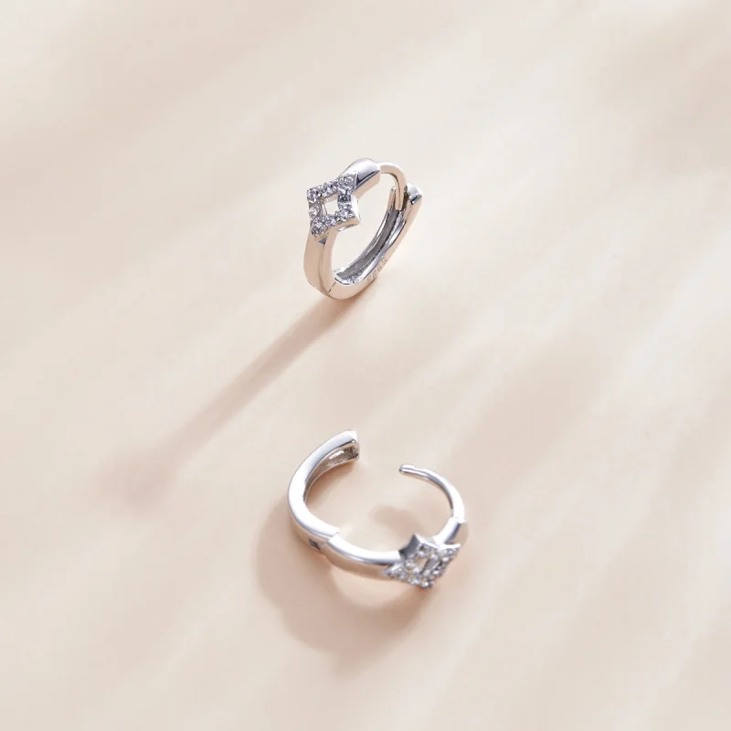 (image for) Pandora Style Silver Shining Diamond Hoop Earrings - SCE1048 - View 2