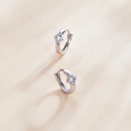 Pandora Style Silver Shining Diamond Hoop Earrings - SCE1048