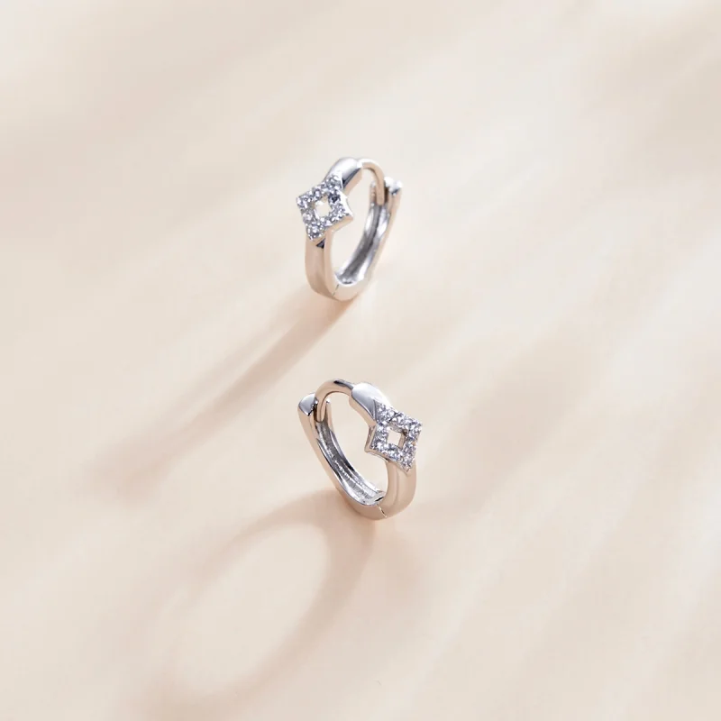 (image for) Pandora Style Silver Shining Diamond Hoop Earrings - SCE1048 - View 3