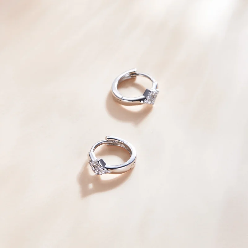 (image for) Pandora Style Silver Shining Diamond Hoop Earrings - SCE1048 - View 4