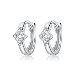 (image for) Pandora Style Silver Shining Diamond Hoop Earrings - SCE1048
