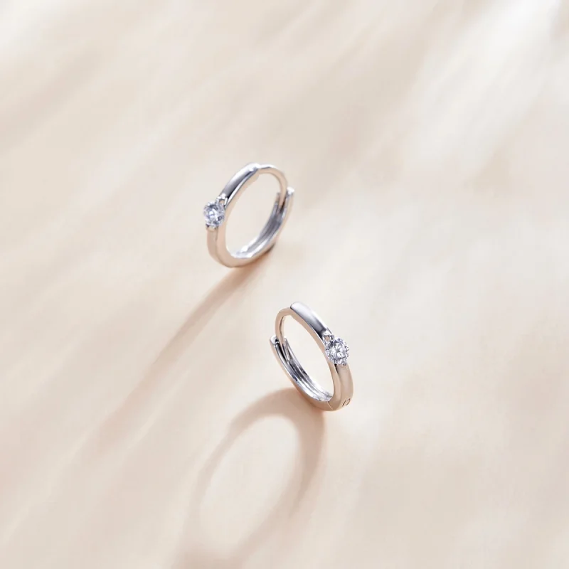 (image for) Pandora Style Silver Shining Diamond Hoop Earrings - SCE1050-A - View 2