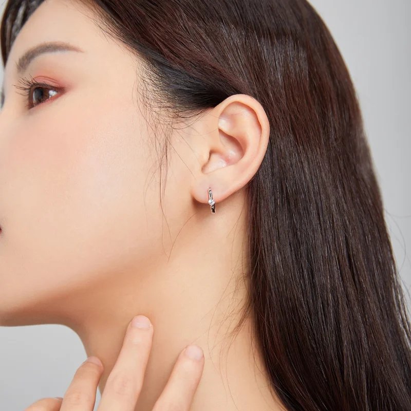 (image for) Pandora Style Silver Shining Diamond Hoop Earrings - SCE1050-A - View 6