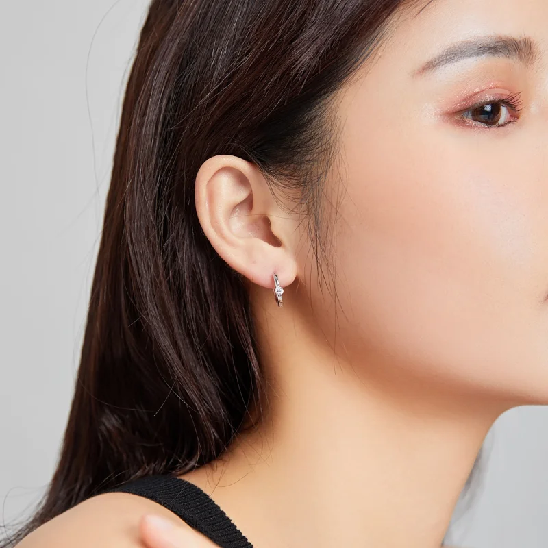 (image for) Pandora Style Silver Shining Diamond Hoop Earrings - SCE1050-A - View 7