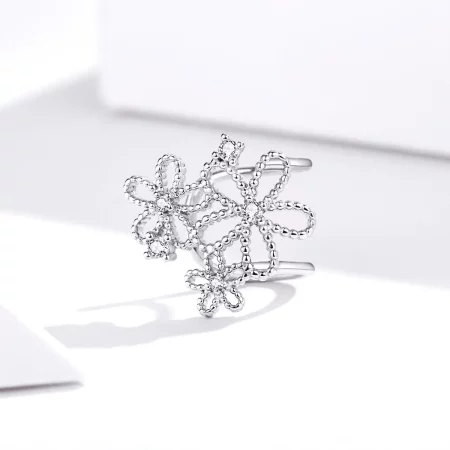 Pandora Style Silver Shining Flowers Stud Earrings - SCE921