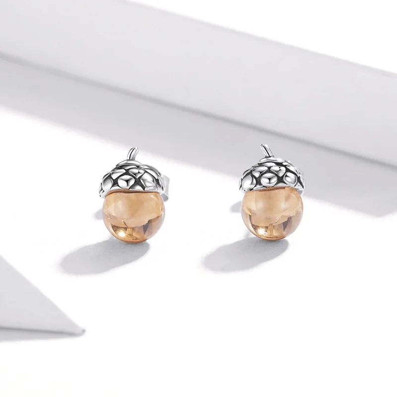 (image for) Pandora Style Silver Shining Fruit of The Oak Tree Stud Earrings - SCE935 - View 2