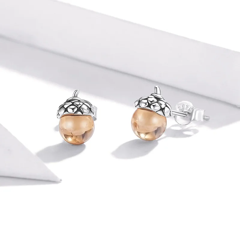 (image for) Pandora Style Silver Shining Fruit of The Oak Tree Stud Earrings - SCE935 - View 3